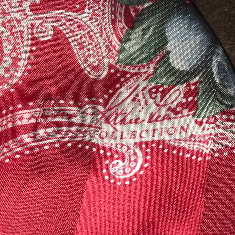 Kathie Lee Vintage Beautiful Long Red Paisley Scarf with Gold Silver and White